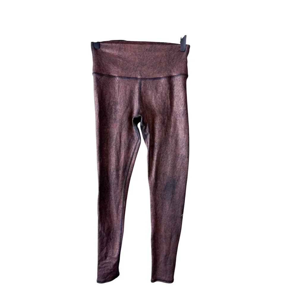 Alo Yoga‎ High Waist Airbrush Leggings M Metallic Cracked Foil Copper Bronze
